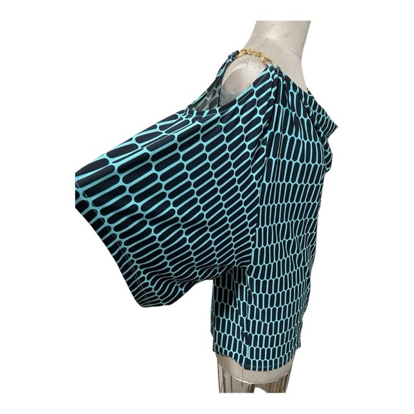 Michael Michael Kors Blue & Black Cold Shoulder With Chain Accent Pullover Top L - Picture 9 of 15